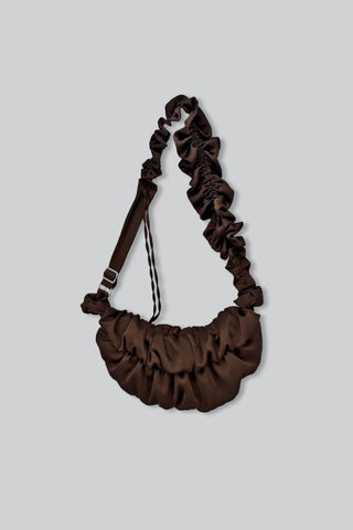 Ruffle Satin Crossbody Bag | Brown