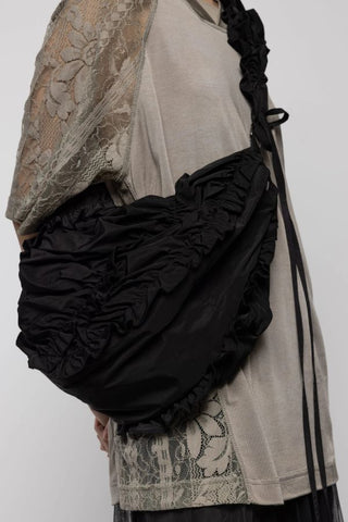 Ruffle Taffeta Crossbody Bag | Black