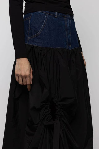 Denim Taffeta Volume Cut-Out Skirt | Black/Denim Blue