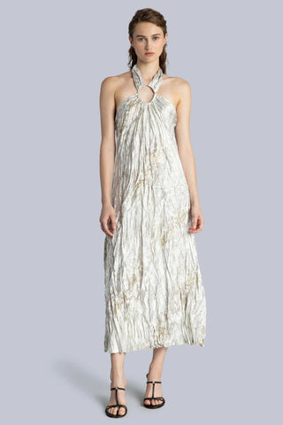 Crinkle Satin Cut-Out Maxi Dress | White Moonstone Print