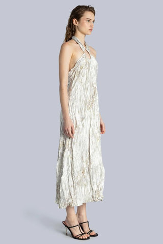 Crinkle Satin Cut-Out Maxi Dress | White Moonstone Print