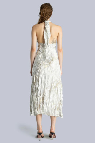 Crinkle Satin Cut-Out Maxi Dress | White Moonstone Print