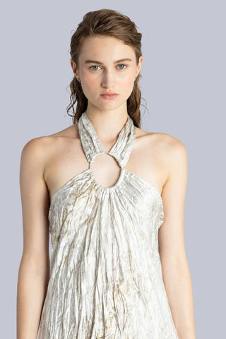 Crinkle Satin Cut-Out Maxi Dress | White Moonstone Print