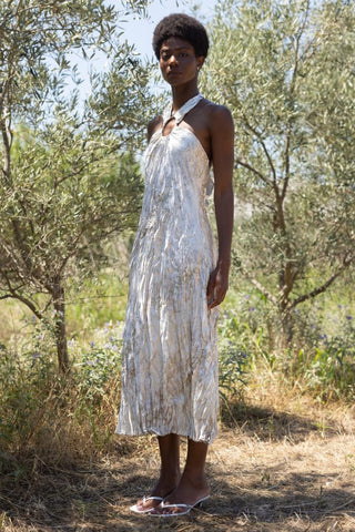 Crinkle Satin Cut-Out Maxi Dress | White Moonstone Print
