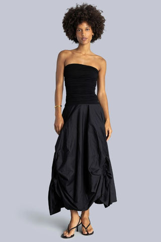 Off Shoulder Drawstring Midi Dress | Black