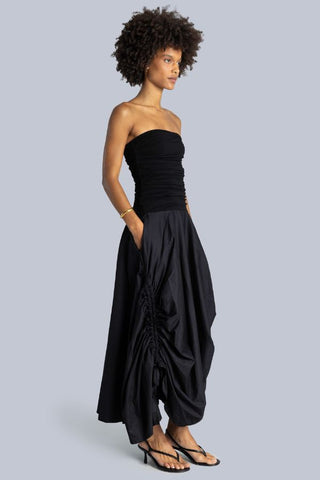 Off Shoulder Drawstring Midi Dress | Black