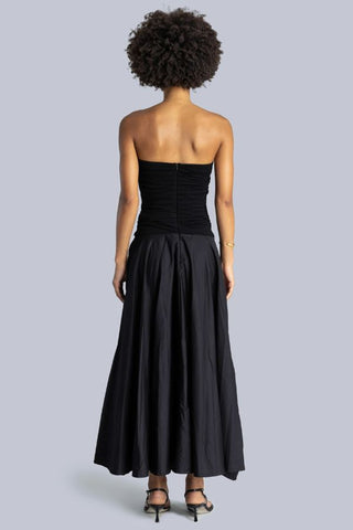 Off Shoulder Drawstring Midi Dress | Black