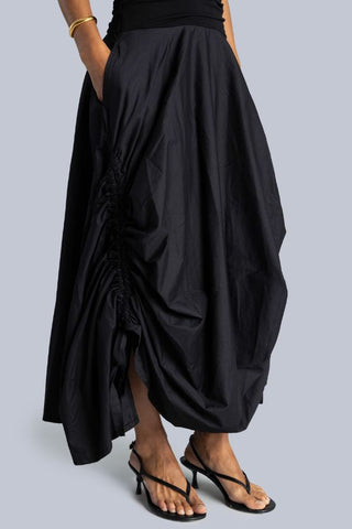 Off Shoulder Drawstring Midi Dress | Black