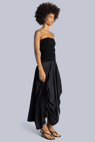 Off Shoulder Drawstring Midi Dress | Black