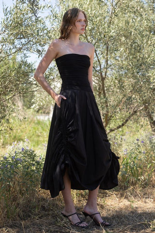 Off Shoulder Drawstring Midi Dress | Black