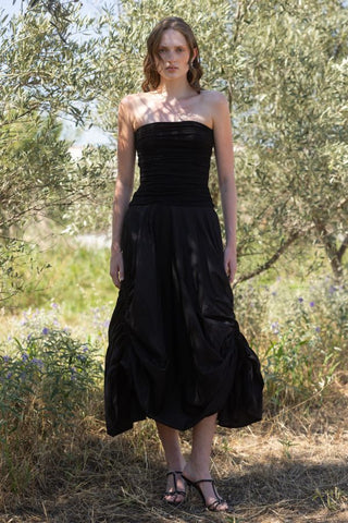 Off Shoulder Drawstring Midi Dress | Black