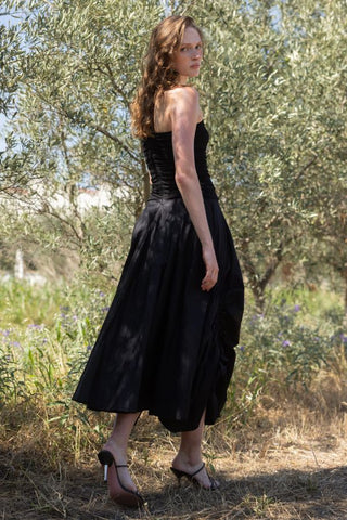 Off Shoulder Drawstring Midi Dress | Black