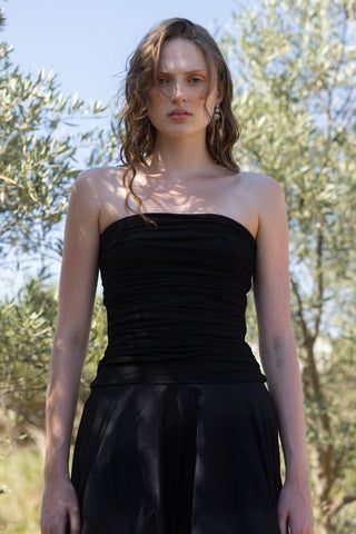 Off Shoulder Drawstring Midi Dress | Black