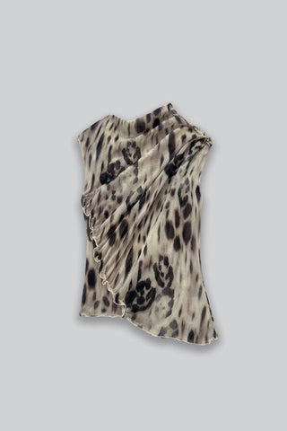 Asymmetric Printed Gathered Top