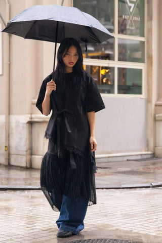 Drawstring Asymmetric Lace Trim Top