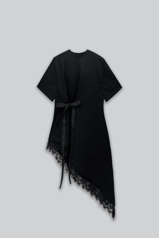 Drawstring Asymmetric Lace Trim Top
