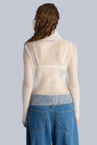 High Neck Mesh Pleated Top | Off White