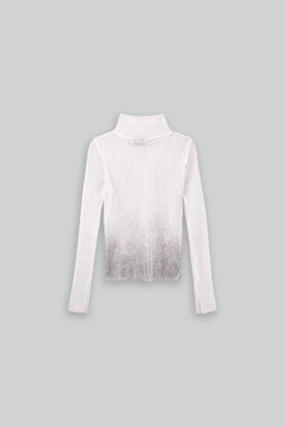 High Neck Mesh Pleated Top | Off White