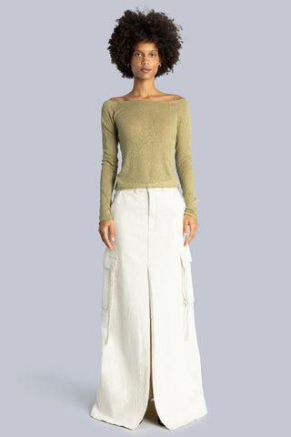 Knitted Boat Neck Top | Green