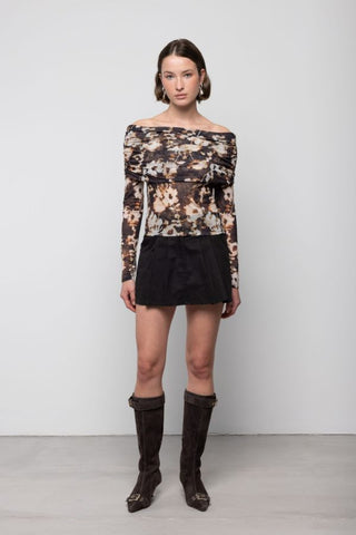 Off Shoulder Blouse | Burnt Blossom Print