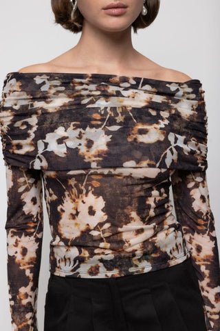 Off Shoulder Blouse | Burnt Blossom Print