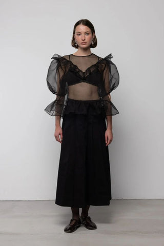 Organza Balloon Sleeve Top | Black