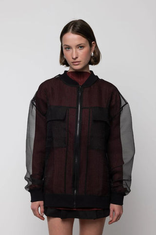 Organza Oversized Bomber Jacket | Black