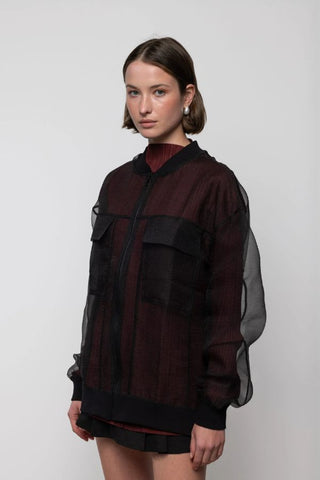 Organza Oversized Bomber Jacket | Black