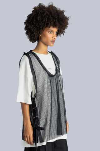 Oversized Pleated Vest With Bows | Black