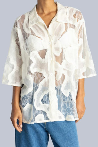 Oversized Sheer Lace Shirt | Off White