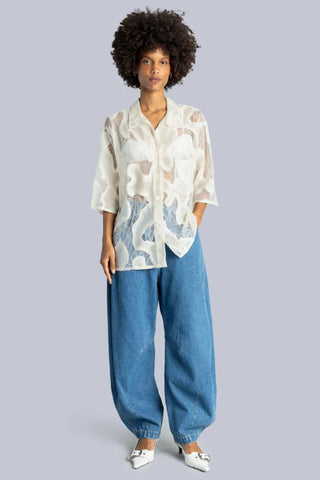 Oversized Sheer Lace Shirt | Off White