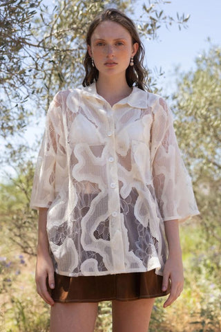Oversized Sheer Lace Shirt | Off White
