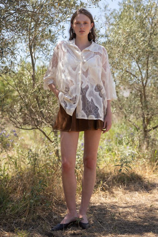 Oversized Sheer Lace Shirt | Off White