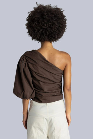 Poplin One Shoulder Top | Brown