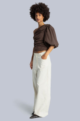 Poplin One Shoulder Top | Brown