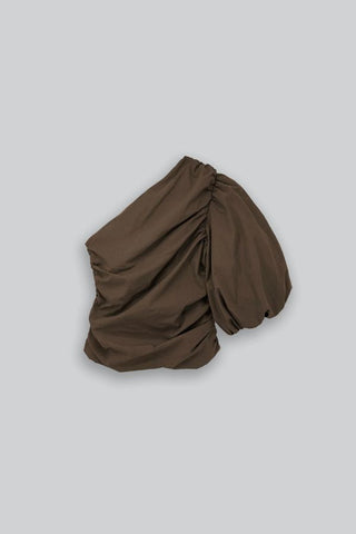 Poplin One Shoulder Top | Brown