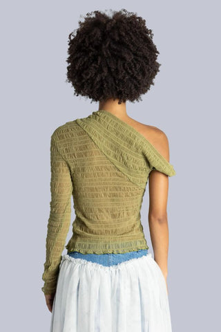 Shirred One-Sleeve Top | Green
