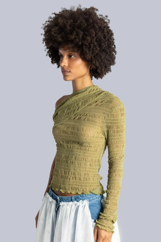 Shirred One-Sleeve Top | Green