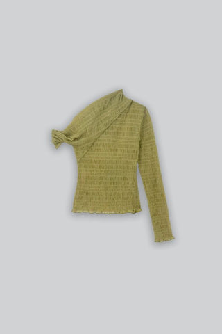 Shirred One-Sleeve Top | Green