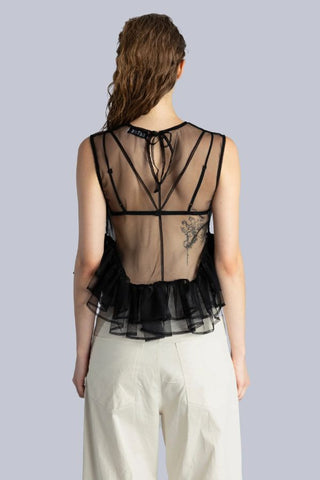 Tulle Peplum Ruffle Top | Black