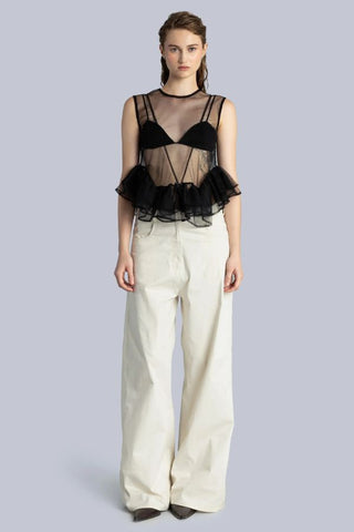 Tulle Peplum Ruffle Top | Black
