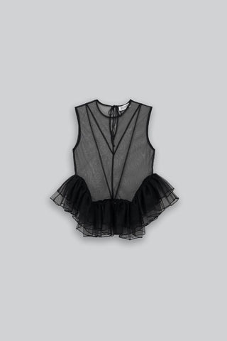 Tulle Peplum Ruffle Top | Black
