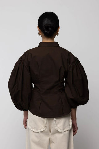 Volume Sleeve Shirt | Brown