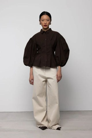 Volume Sleeve Shirt | Brown