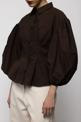 Volume Sleeve Shirt | Brown