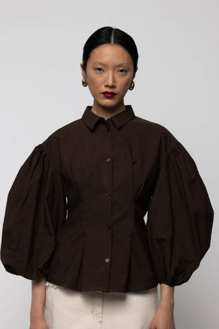 Volume Sleeve Shirt | Brown