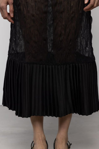 Sheer Crinkle Column Midi Skirt With Pleats | Black