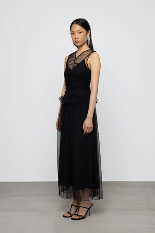 Gathered Sheer Dress with Decorative Frill