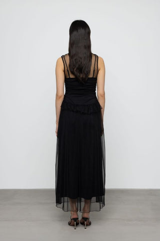 Gathered Sheer Dress with Decorative Frill