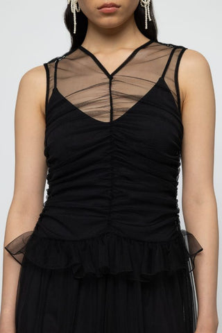 Gathered Sheer Dress with Decorative Frill